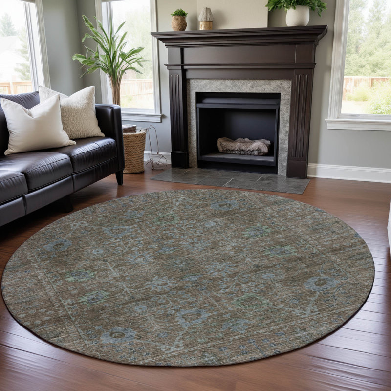 Premium Machine Washable Wayne AMF1106 Global Rug, Round 8'