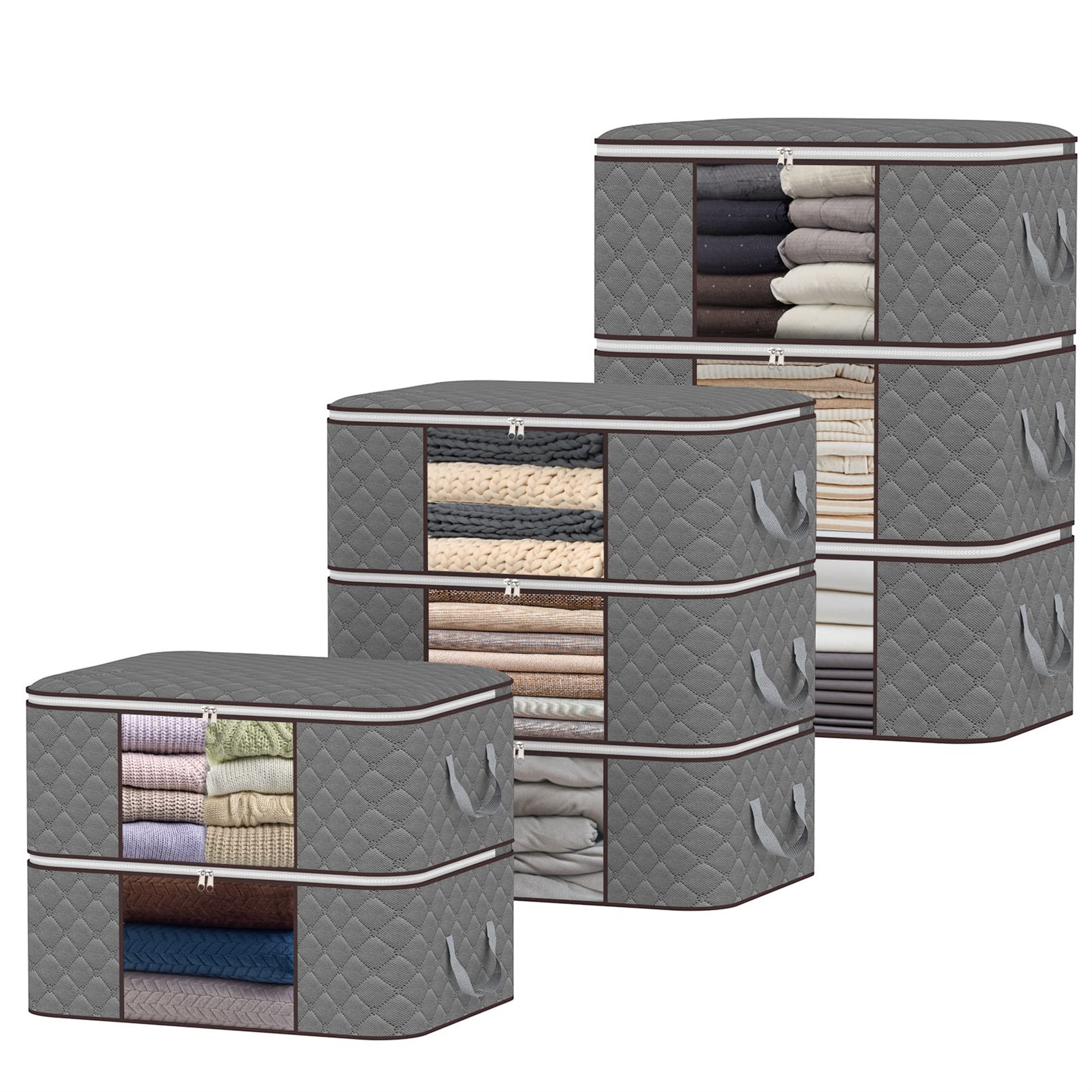 Rebrilliant Collapsible Storage Bins With Lids, Slub Fabric