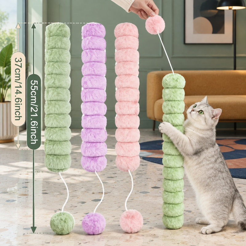 Ensemble de 3 coussins à chat extra-longs de 37 cm (14,6 pouces) pour que les chats et chatons d'intérieur puissent jouer à la chatouille.