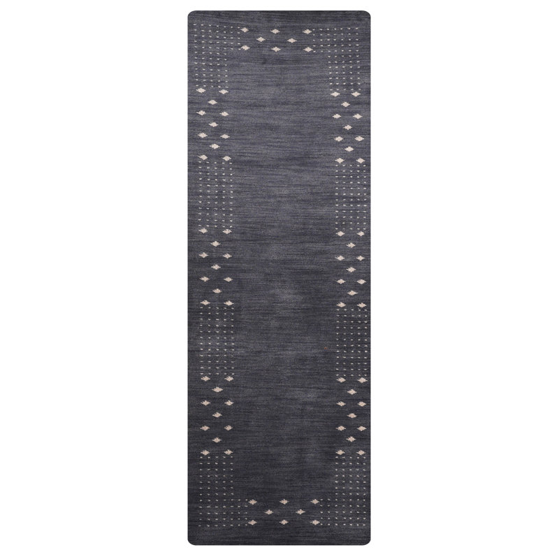 Anley Hand Knotted Loom Wool Eco-Friendly Area Rugs - Runner, Charcoal Color, Contemporary Modern Design, High Pile Thick Handmade Anti Skid Area Rugs for Living Room, Bed Room