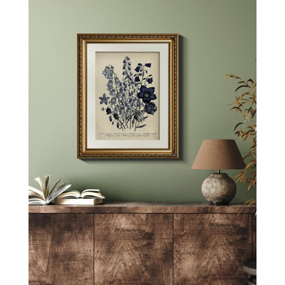 Gold Framed Botanical Wall Art Decor, Blue Flower Campanula Pictures Prints, Living Room Bedroom Coastal Room Blue Floral Summer Decor, Vintage Retro Farmhouse Canvas Paintings,13x16 Inch