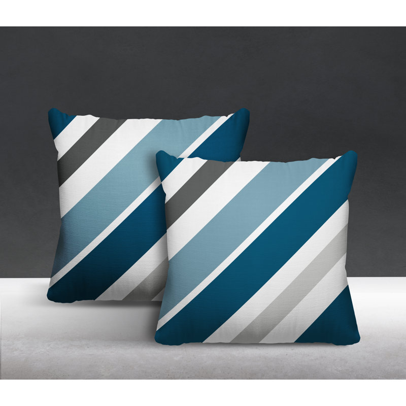  Coussin décoratif intérieur / extérieur à rayures, L 19 po x H 19 po, Turquoise