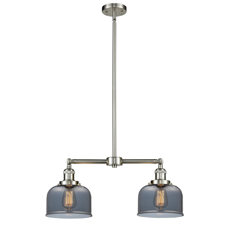 Large Bell 8" - 2 Light 21" Island Light, Brushed Satin Nickel, LED, Clear Deco Swirl