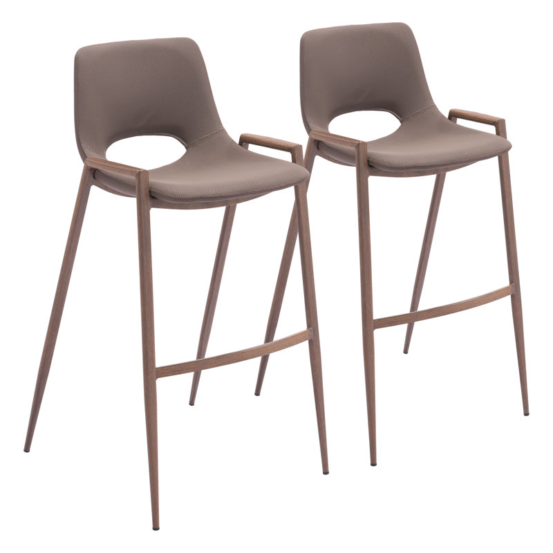 Desi Black Upholstered Counter Stool, Bar Stool (29.3" Seat Height), Brown/Walnut, Walnut