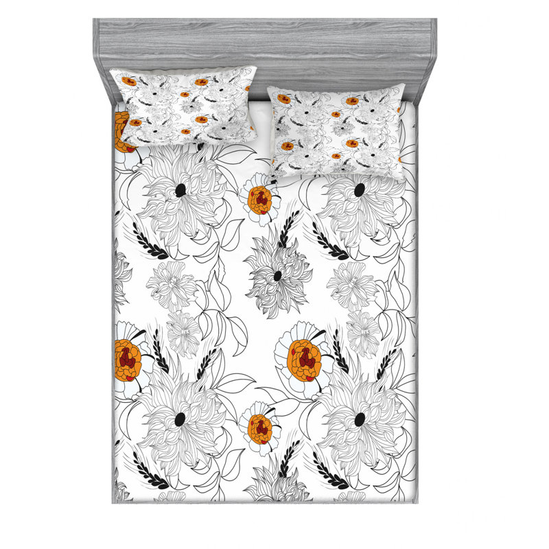 Microfiber Sheet Set, Full/Double Sheet Set with Fitted Sheet, Simplistic Flower