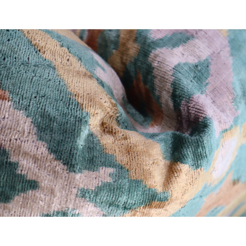 Velvet Lumbar Pillow Cover & Insert, Green/Beige/Teal Geometric 3