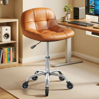 Rolling Stool Chair with Wheels, Height Adjustable Stool with Back Support, Office Drafting Chair with PU Leather Cushion(Camel)