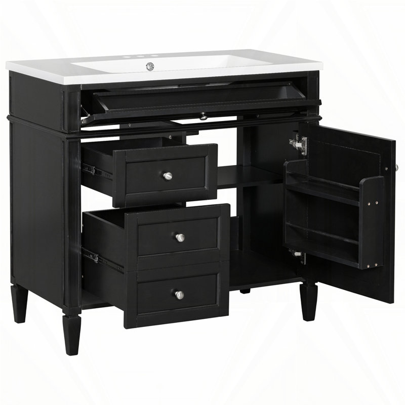 Meuble-lavabo de 30 po avec lavabo supérieur, Noir, Argent argent, 36"