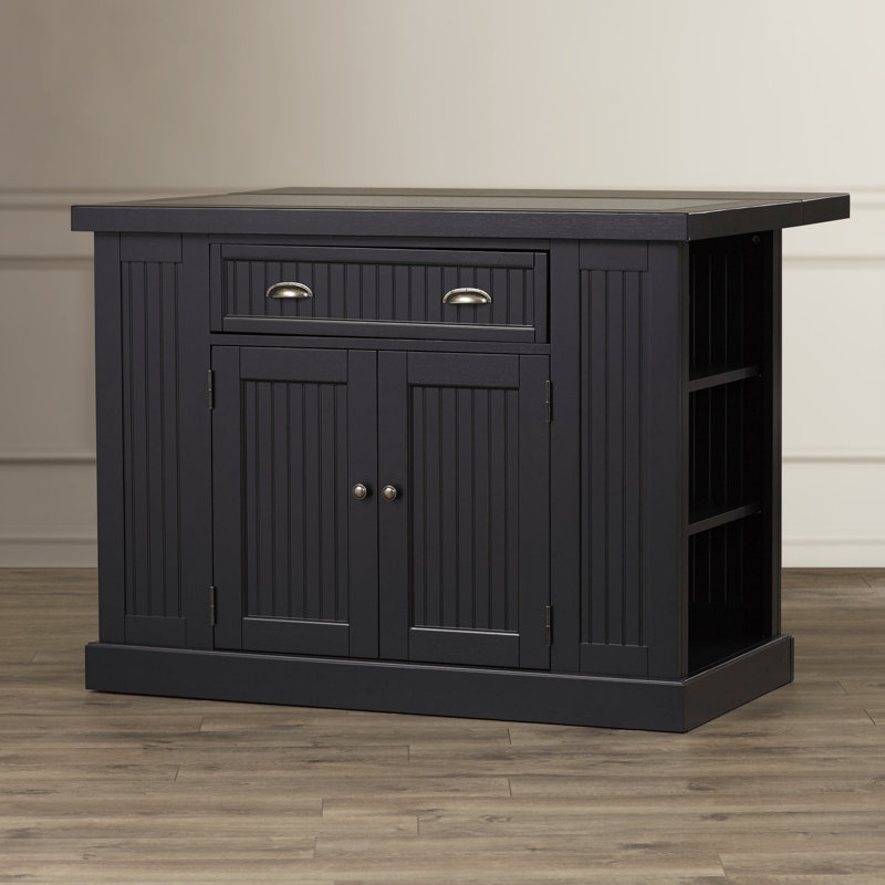 Swanscombe Kitchen Island with Granite Top, Black