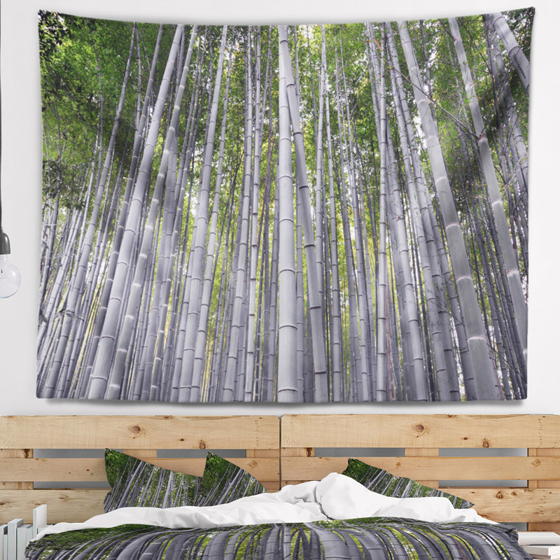 Tapisserie de forêt dense au bambou au Japon, H 68 po x l 80 po