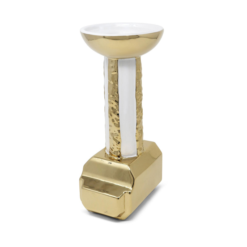 Porte-bougie doré et blanc, H 12,50 po x l 5 po x P 4,30 po