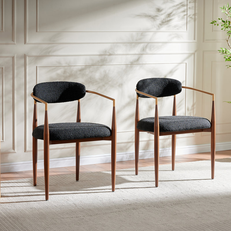 Chaises de salle à manger rembourrées en métal, Bouclé noir, Brun