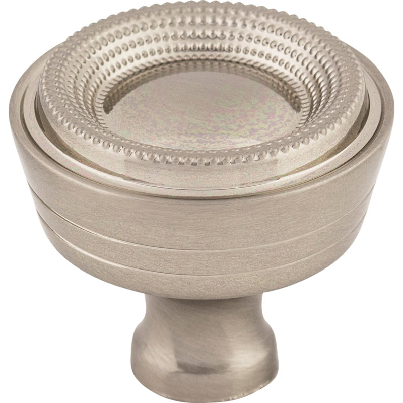 Beaded 1 5/16" Diameter Round Knob, Brushed Satin Nickel