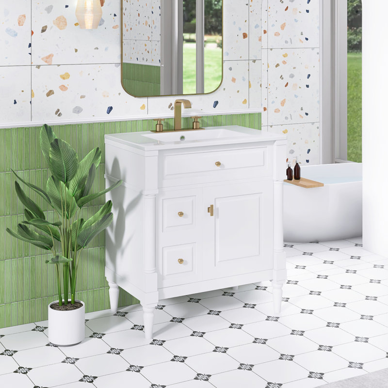 Ensemble de meuble-lavabo autoportant 30 po avec comptoir en céramique 30 po, Blanc