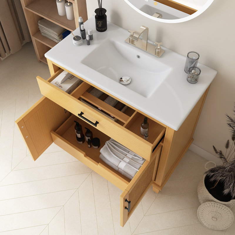 Meuble-lavabo 36 po avec lavabo en céramique, Naturel