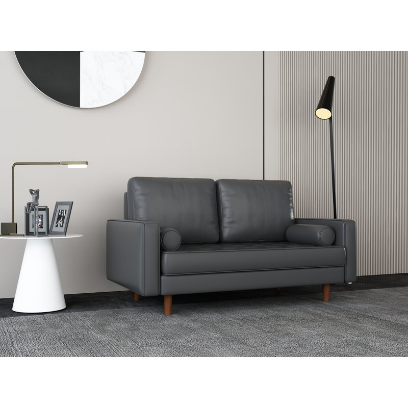 Germania 59" Leather Upholstery Square Arm Loveseat, Black Faux Leather