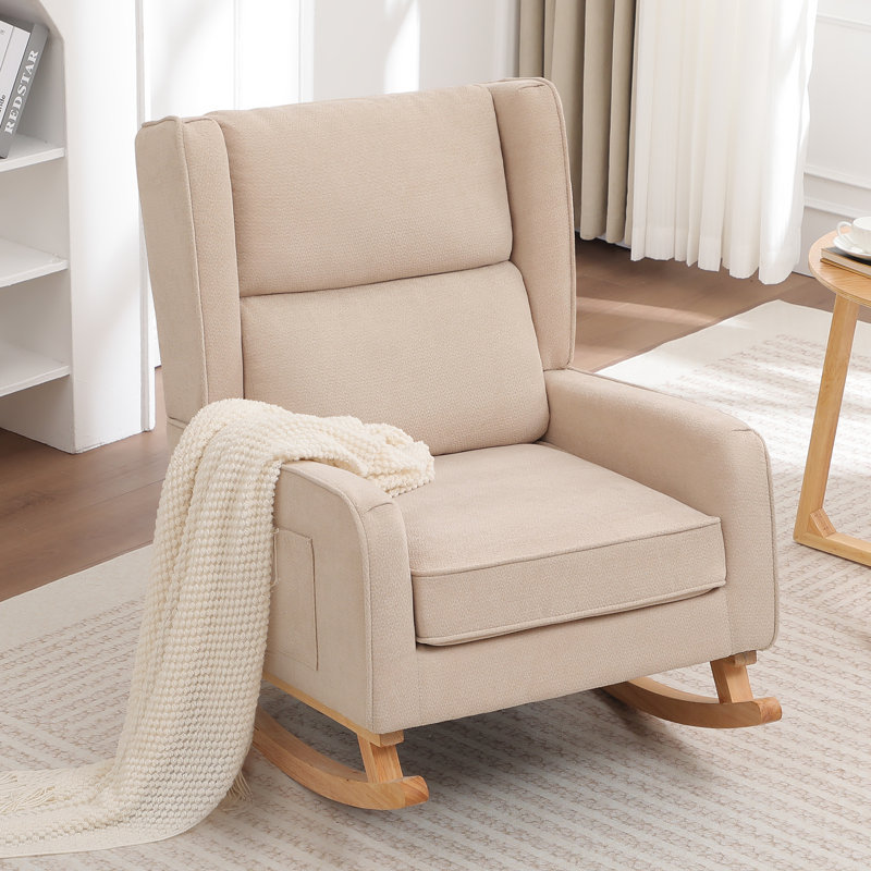 Chaise berçante en bois massif, Kaki