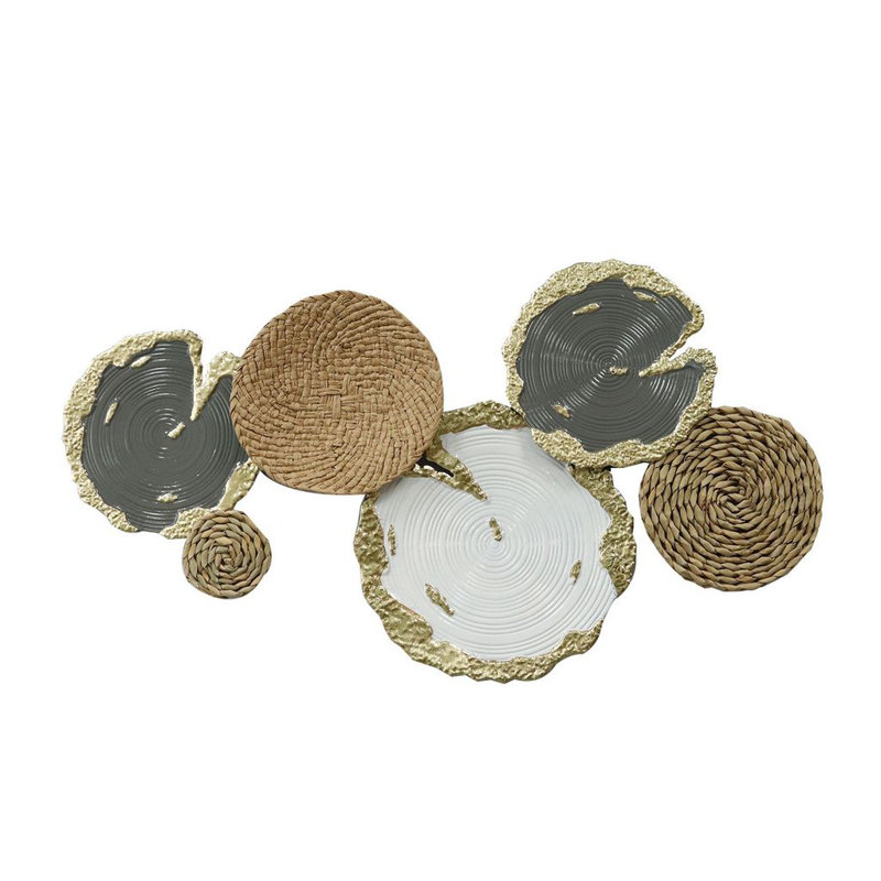 Ceramic and Canvas Abstract Circle Wall Art – Modern Neutral Decor with Gold Accents