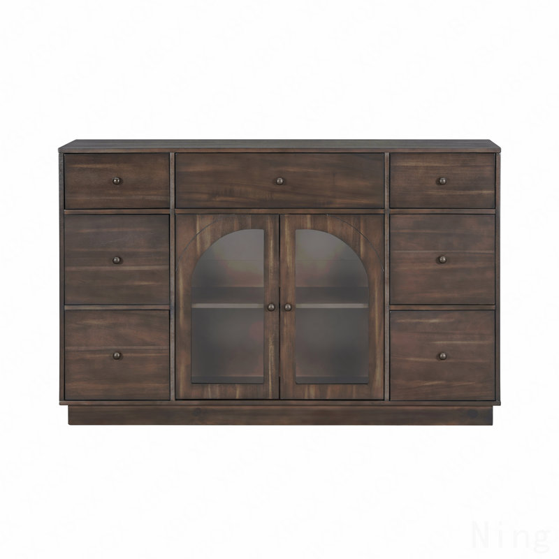 Large Size Accent Storage Cabinet, For Living Room/Dining Room Entrance With 2-Doors And 7-Drawers, Dark Brown