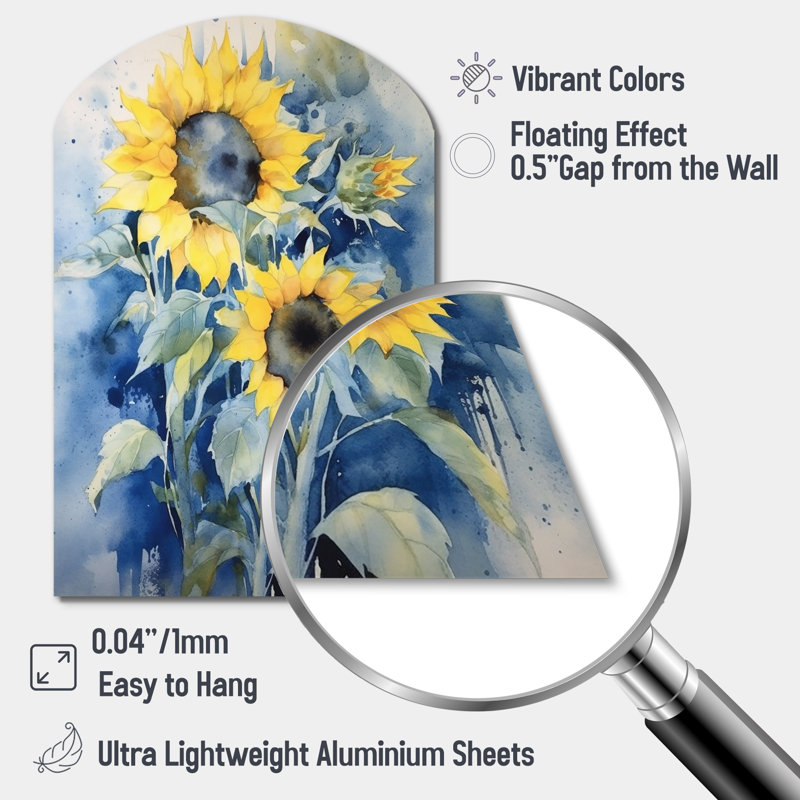 Jaune jaune, tournesol doré - art mural en métal Floral, H 43 po x l 33 po x P 1 po