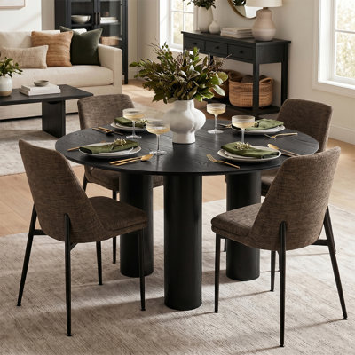 Modern 5-Piece Round Dining Set With Multi-Pedestal Base Table And Upholstered Side Chairs