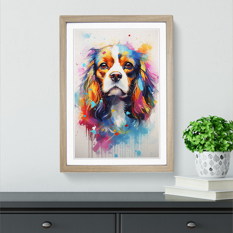 Cavalier King Charles Spaniel Futurism - Single Picture Frame Print on Wood, 46cm H x 34cm W x 2cm D, Oak Framed