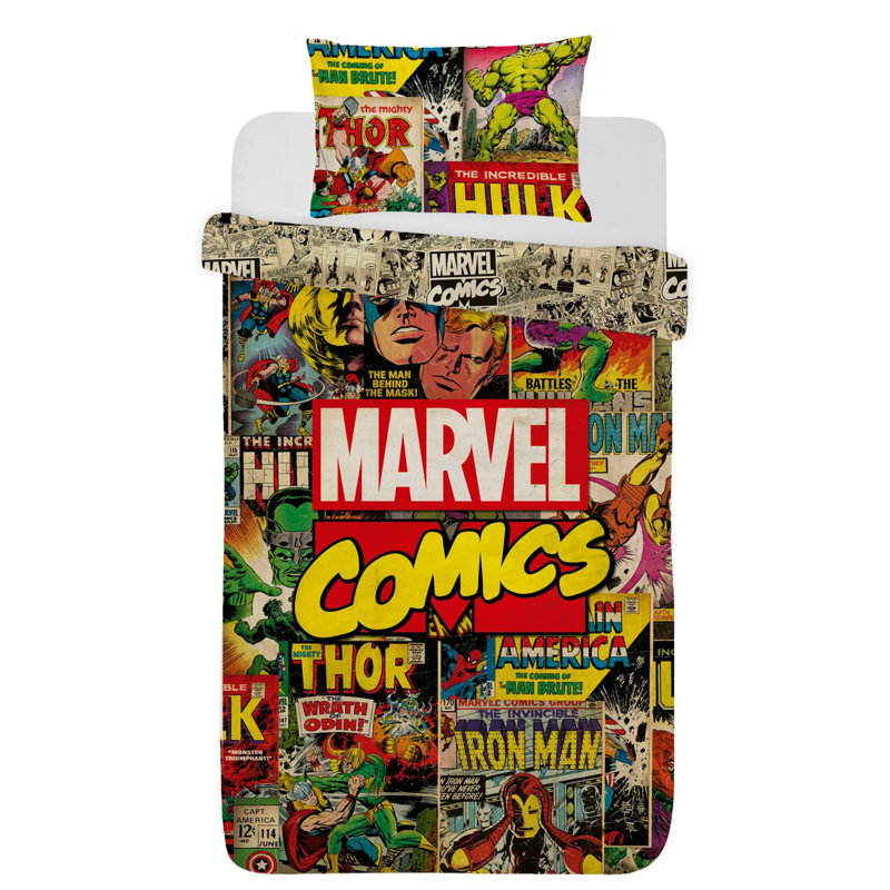 Marvel Avengers Comics Duvet Cover Set Bedding Set with Pillowcase Multi Single, Single