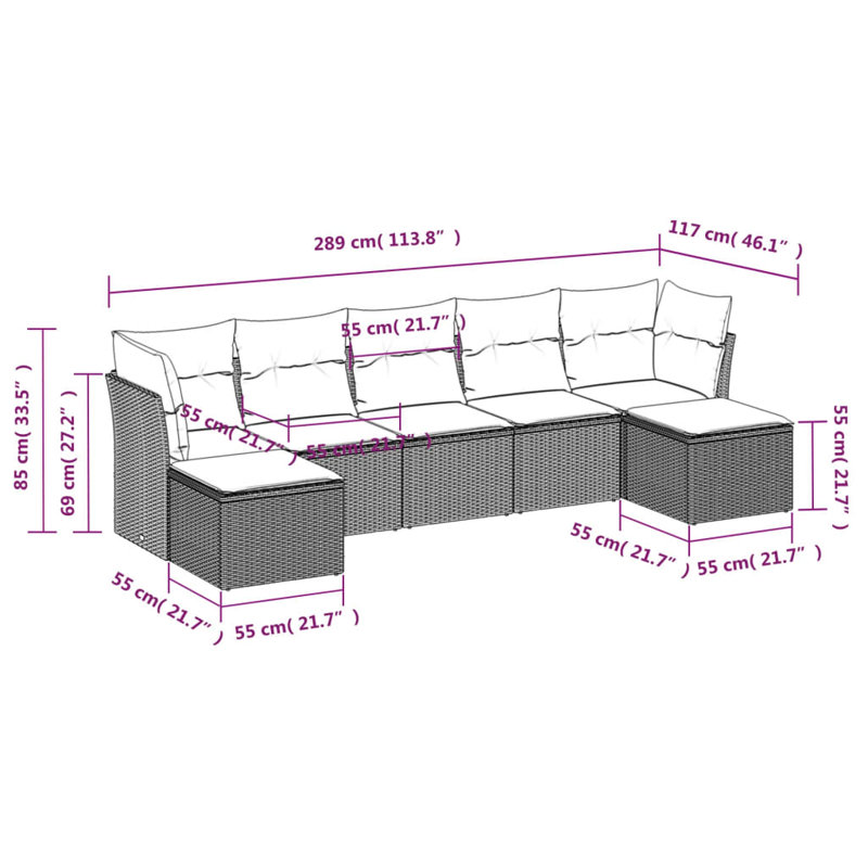 Ensemble de canapé de patio 7 pièces avec coussins