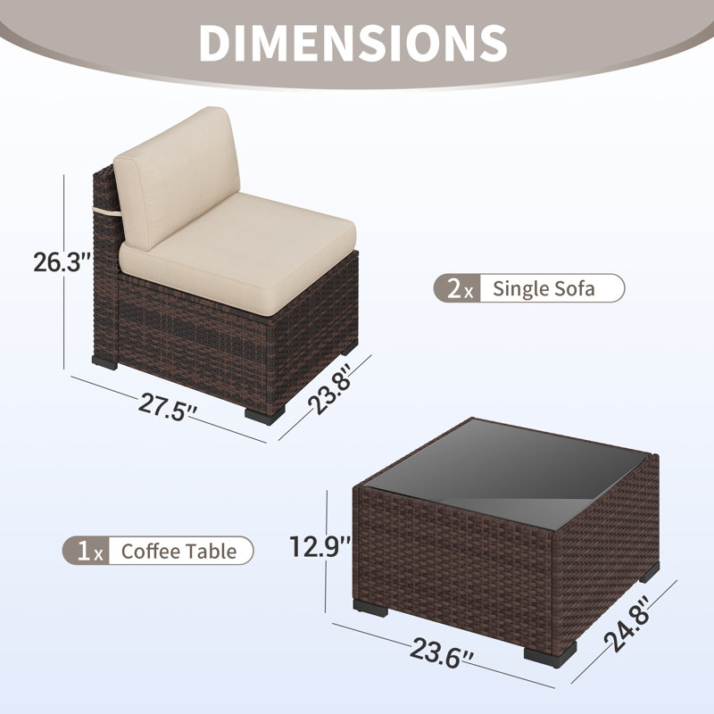 2-Person Outdoor Seating Group With Cushions, Khaki