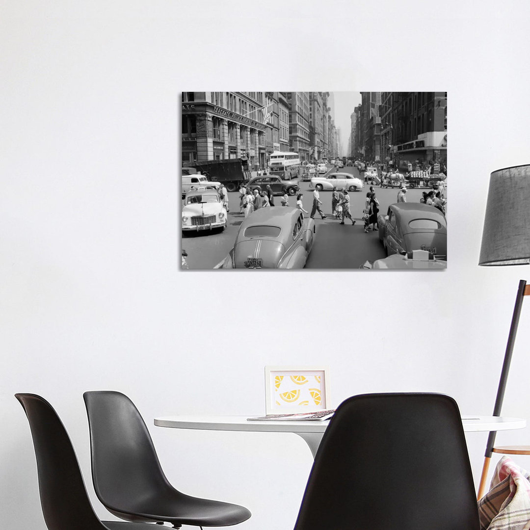 1940s-1950s Street Scene Crowds Traffic Intersection Fifth Avenue & 14Th Street Manhattan NY New York City - Wrapped Canvas Print