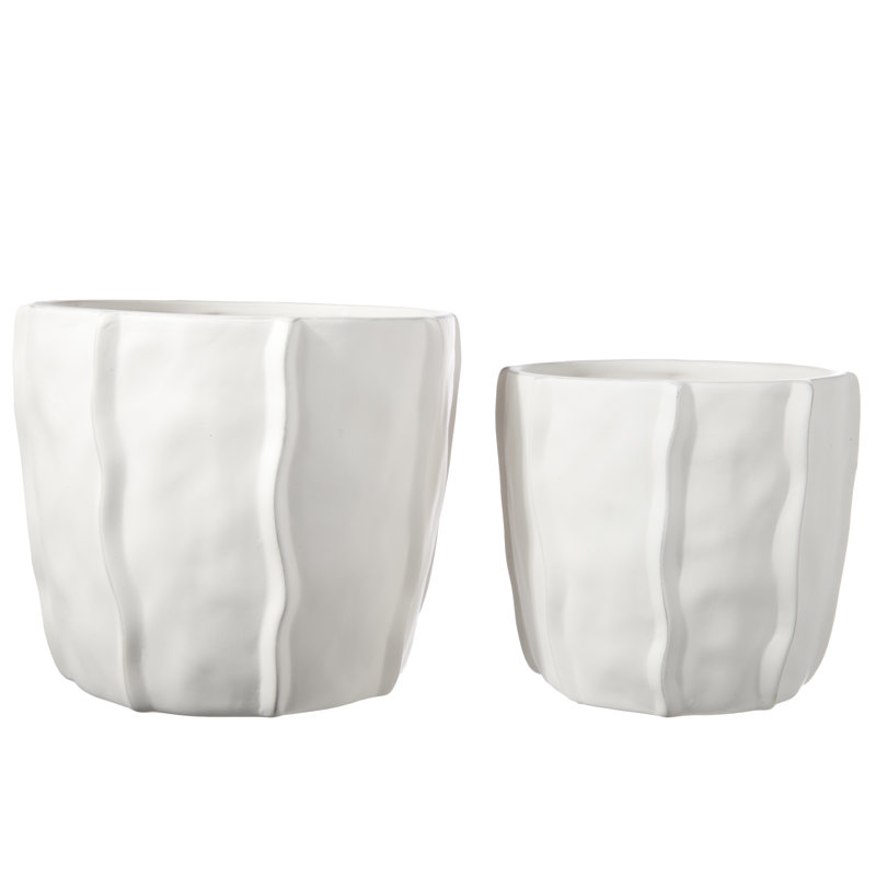 Ensemble de deux pots en céramique avec motif de vagues intégrées