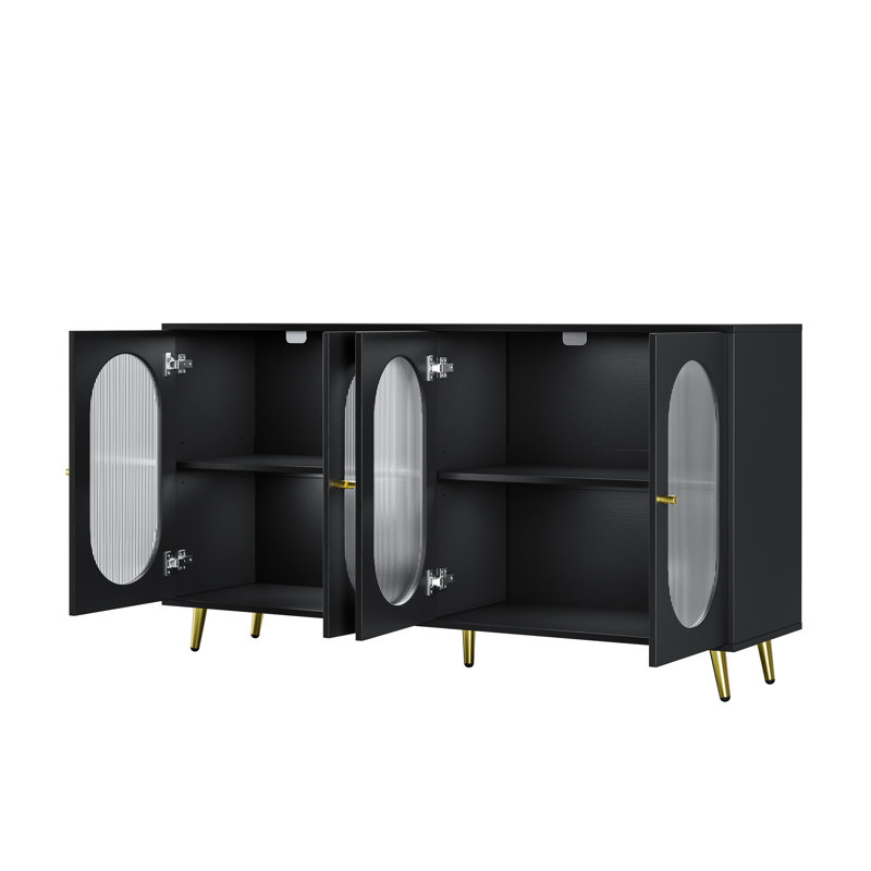 Console de rangement avec armoire et portes en acrylique, Noir, noir, noir, noir