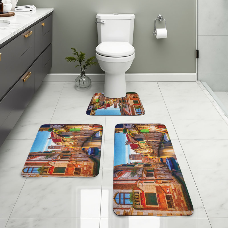  Multicolore Italie, ensemble de 3 tapis de salle de bain en U et tapis rectangulaires
