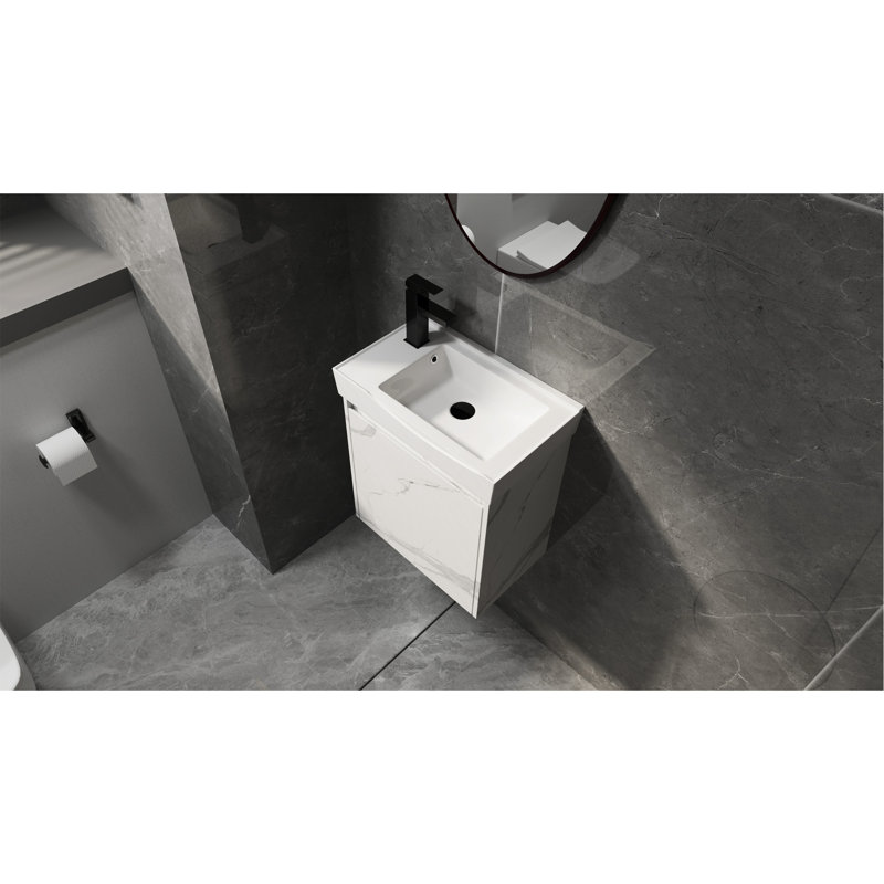 Wall-Mounted Bathroom Vanity With Ceramic Sink And Ample Storage Space