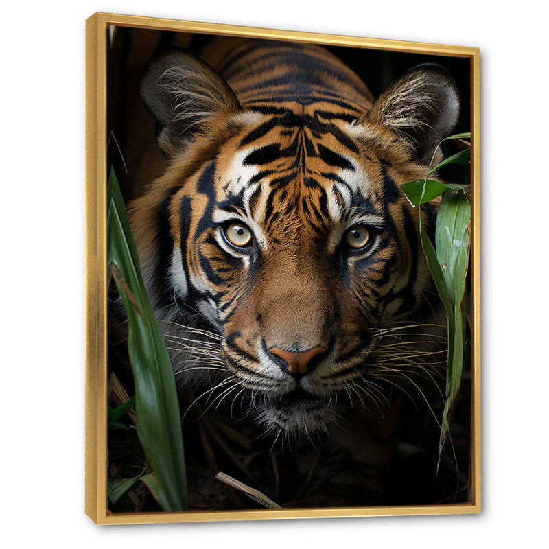 Tiger Portrait Vibrant - Animals Wall Decor, H 20 po x l 12 po x P 1 po, Cadre flottant doré