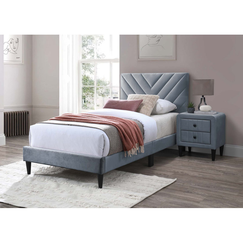Lit simple en velours capitonné Modern V-Stitching, Gris