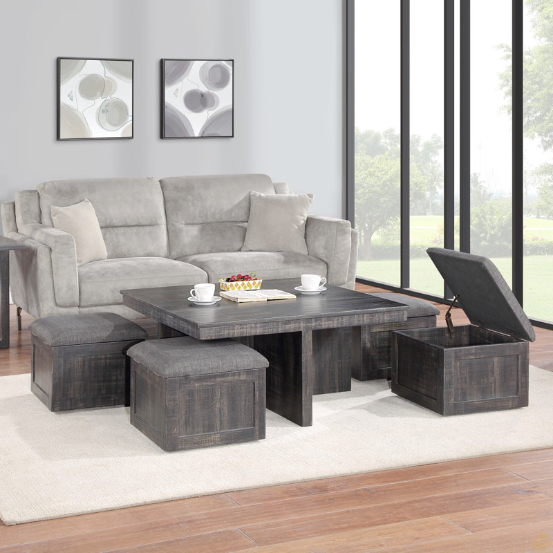 Table basse 38 "avec tabourets de rangement, Gris