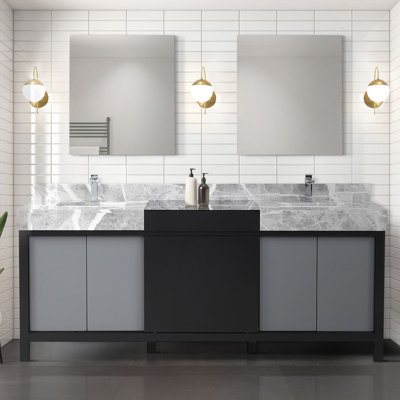 Armoire de salle de bain 80 po Lexora Zilara en noir et gris, avec comptoir et robinet