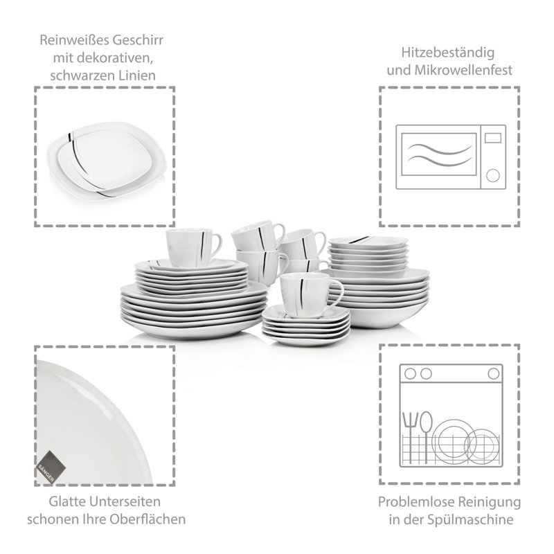 Alyas 36 Piece Dinnerware Set, Service for 6