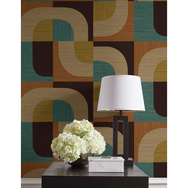 Papier peint Ivy Bronx Designs Tampere, Orange / or / bleu