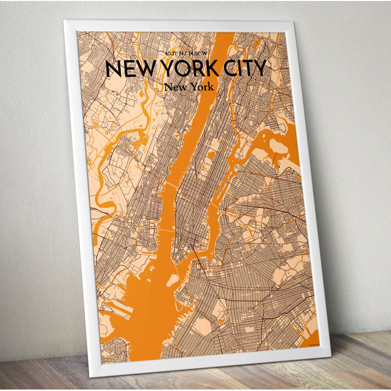 Carte de New York, impression sur papier, H 27,6 po x l 19,7 po x P 0,05 po