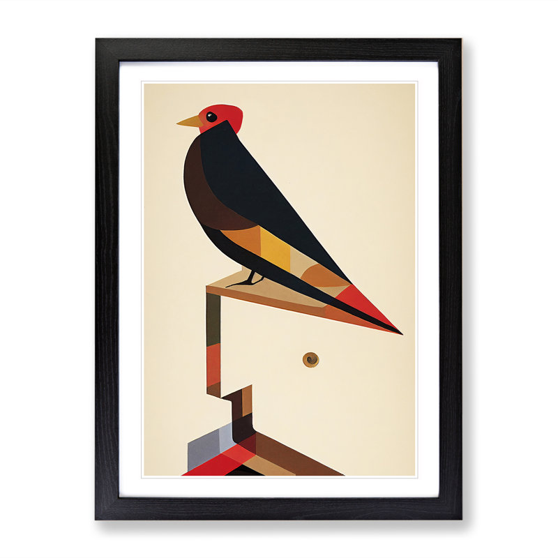 Cubist Abstract Bird - Single Picture Frame Print, Black, 64cm H x 46cm W x 2cm D