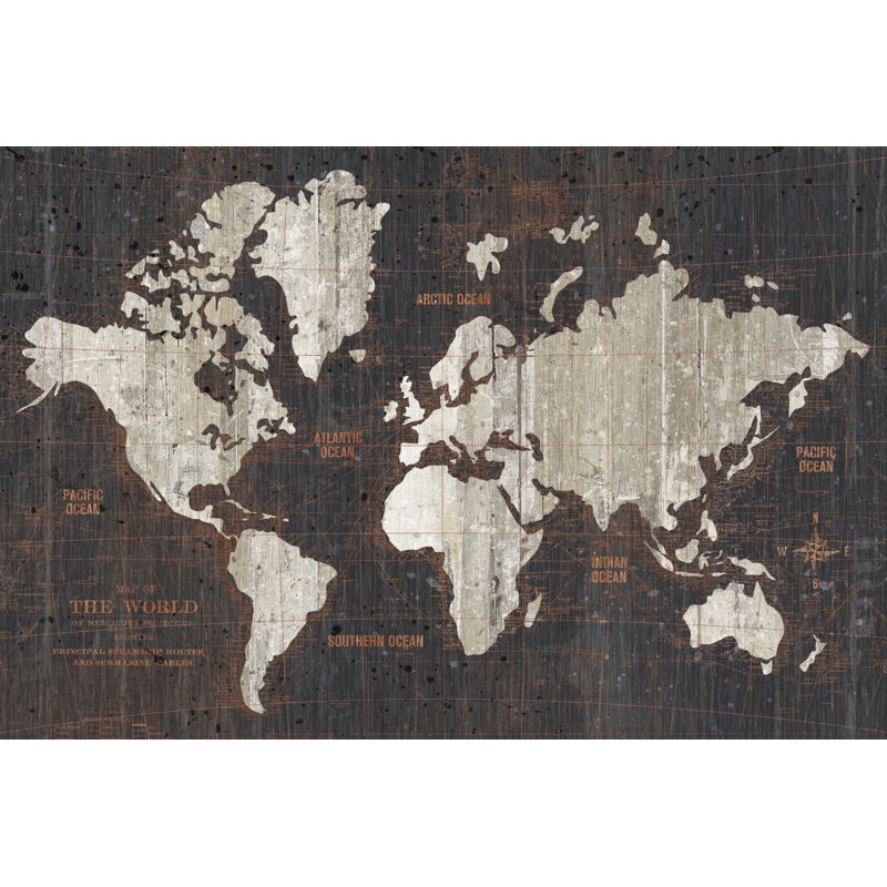 «Old World Map Dark Neutral», reproduction sur toile tendue, H 8 po x l 12 po