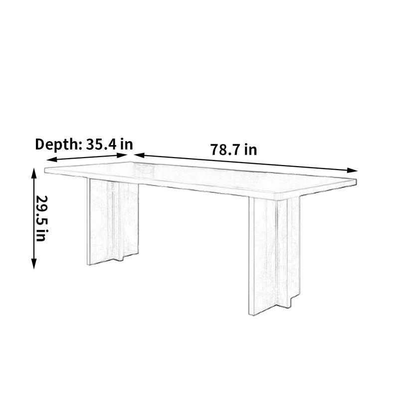 Table de salle à manger rectangulaire luxueuse, H 29,5 po x L 78,7 po x l 35,4 po