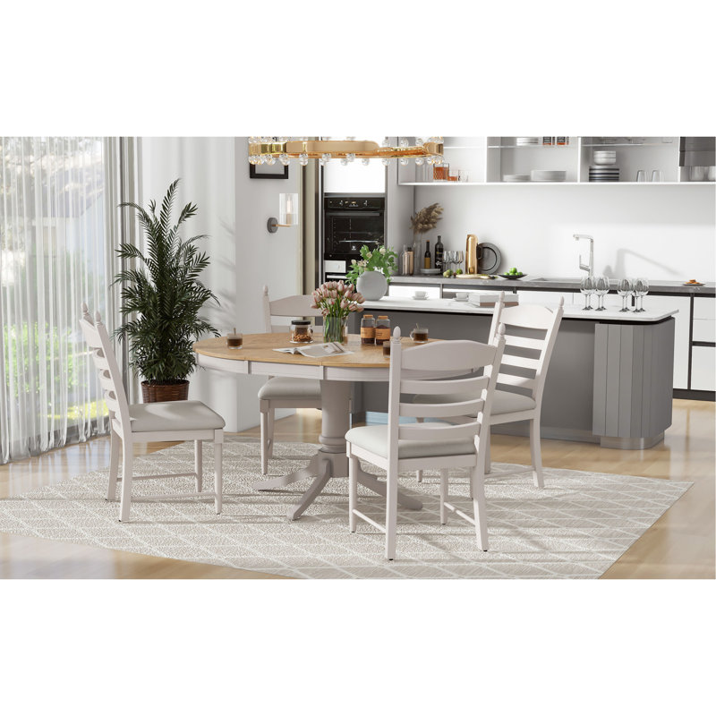 Ensemble de table de salle à manger extensible 5 pièces Trexm, Off White, Off White, Off White