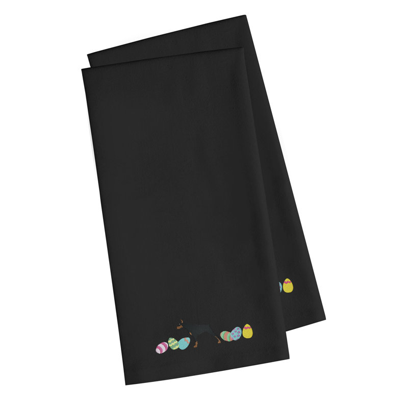 Serviette de cuisine à broderie doberman pinscher, Noir, H 25 po x l 16 po x P 0,1 po