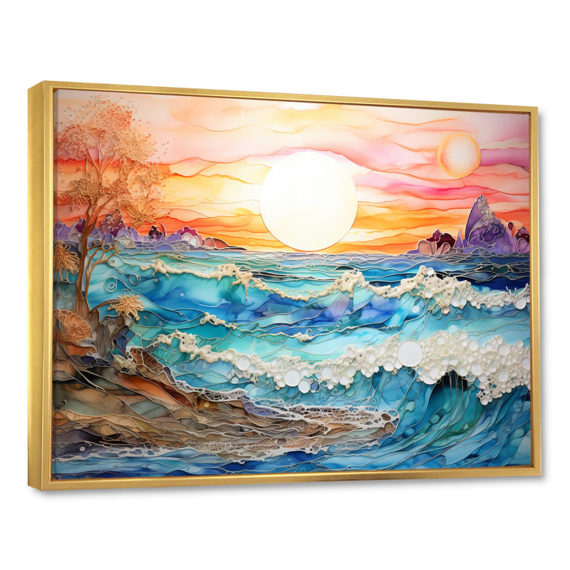 Rainbow Ocean Sunrise - art mural océan, H 30 po x l 40 po x P 1,5 po, Cadre flottant doré