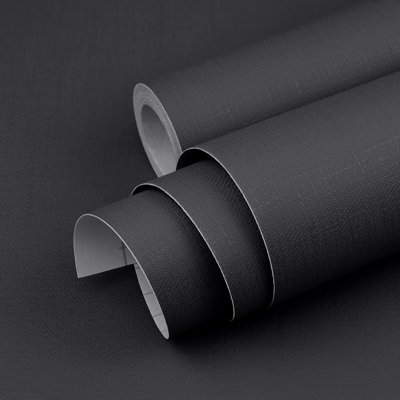 Self-Adhesive Textured Wallpaper, Black Grey, Waterproof & Removable, 15.7" X 480"