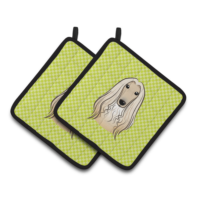 Cuisinier poignée hound afghan de caroline trésors Checkerboard, Vert lime