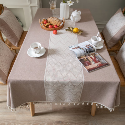Nappe rectangulaire de haute qualité en coton et lin avec pampilles